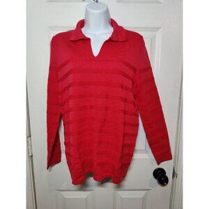 Edinburgh Knitwear Red 100% Pima Cotton Collared V-Neck Pullover Sweater M NWOT